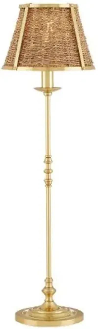 Deauville Plug-in Table Lamp - Polished Brass/Natural Seagrass - Currey & Company - Brown