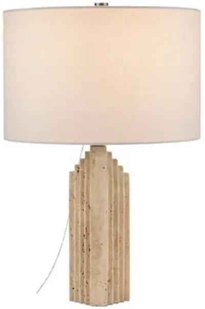 Hippodrome Plug-in Travertine Table Lamp - Natural - Currey & Company - Beige