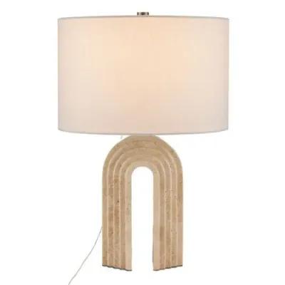 Hippodrome Plug-in Travertine Table Lamp - Natural - Currey & Company - Beige