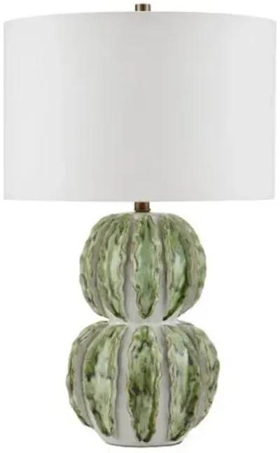 Kolonos Plug-in Table Lamp - Textured White/Green - Currey & Company