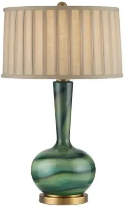 Lamartine Glass Table Lamp - Green/Antique Brass - Currey & Company