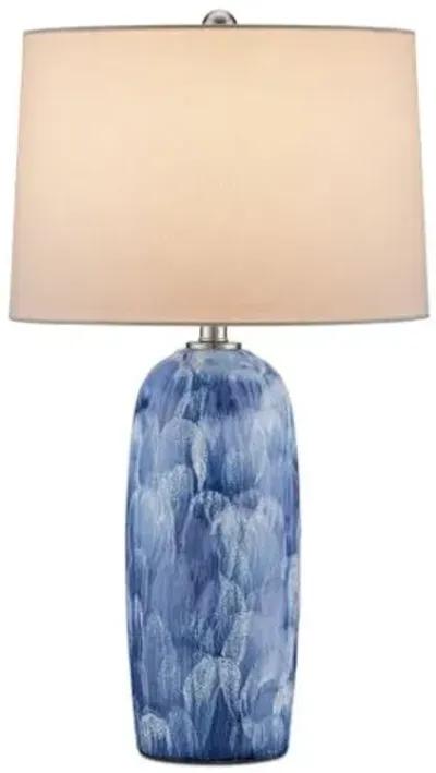 Pallas Plug-in Table Lamp - Blue/White - Currey & Company