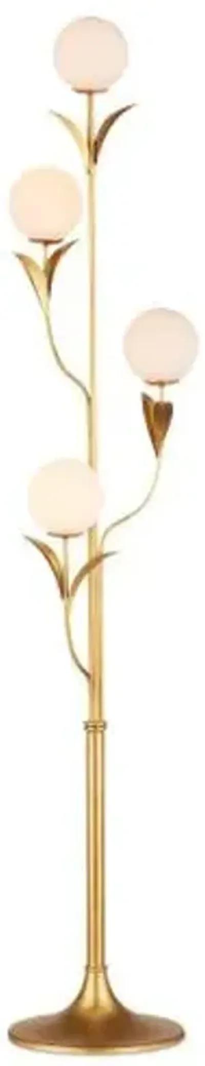 Rossville Floor Lamp - Gold/Frosted White - Currey & Company