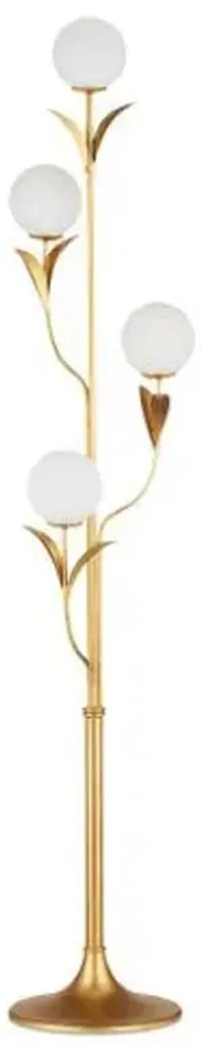 Rossville Floor Lamp - Gold/Frosted White - Currey & Company