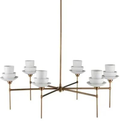 Etiquette Chandelier - Antique Brass/White - Currey & Company