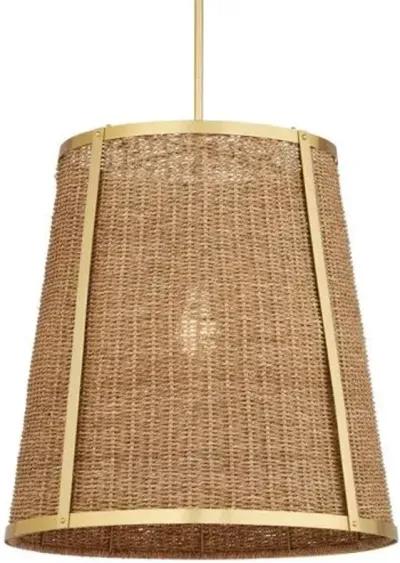 Deauville Seagrass Pendant - Natural/Polished Brass - Currey & Company - Brown