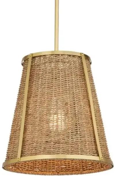 Deauville Seagrass Pendant - Natural/Polished Brass - Currey & Company - Brown