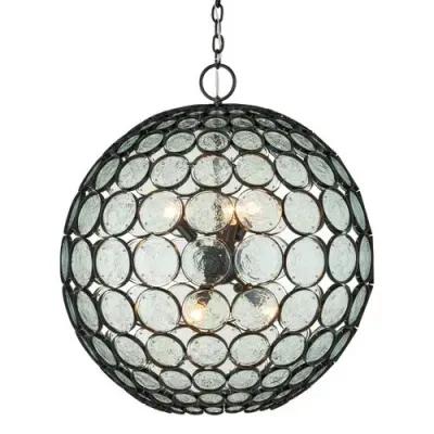 Etude Recycled Glass Orb Chandelier - Clear/Satin Black - Currey & Company