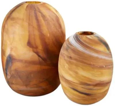 Set of 2 Desert Storm Vases - Dark Amber Swirl - Currey & Company - Brown