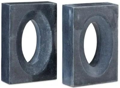 Set of 2 Demi Marble Bookends - Black - Currey & Company