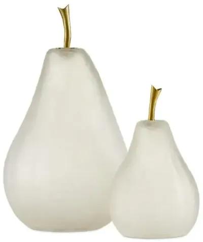 Set of 2 Glass Pears - Matte Frost/Brass - Currey & Company - Gold