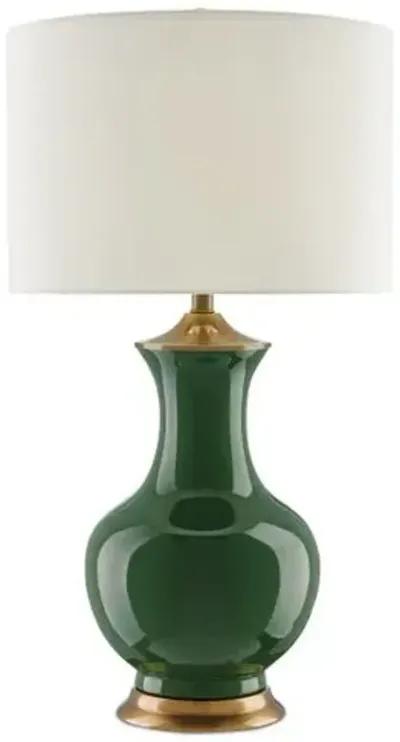 Lilou Table Lamp - Green/Antique Brass - Currey & Company