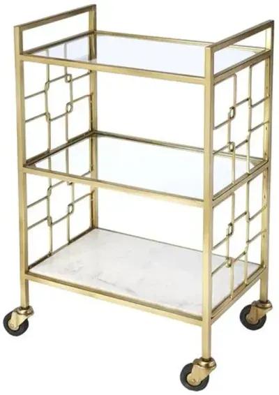 Owen White Stone Bar Cart - Polished Gold