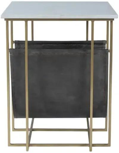 Bryce Leather Magazine Side Table - Charcoal/Gold - Gray