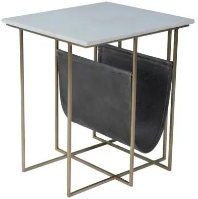 Bryce Leather Magazine Side Table - Charcoal/Gold - Gray