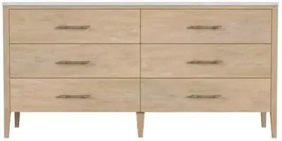 Ethan 6-Drawer Wood and Marble Dresser - Beige