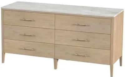 Ethan 6-Drawer Wood and Marble Dresser - Beige