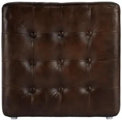 Gabriel Button Tufted Leather Ottoman - Brown