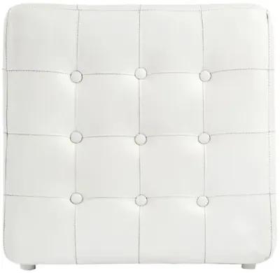 Gabriel Button Tufted Leather Ottoman - White