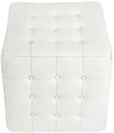 Gabriel Button Tufted Leather Ottoman - White