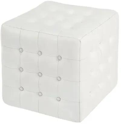 Gabriel Button Tufted Leather Ottoman - White