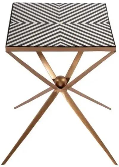 Hunter Bone Inlay Side Table - Black/White/Gold