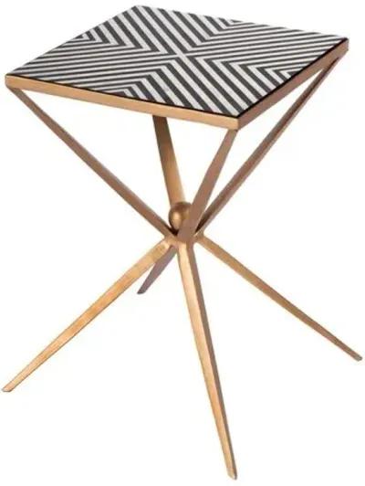 Hunter Bone Inlay Side Table - Black/White/Gold