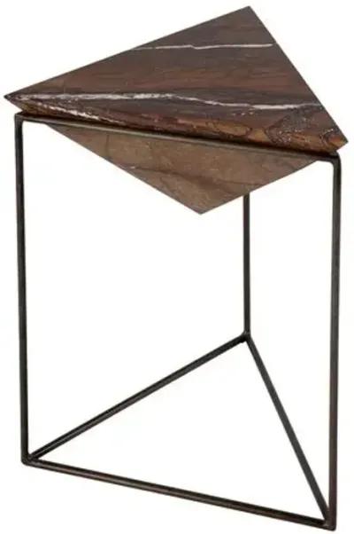 Maren Triangular Marble Side Table - Brown