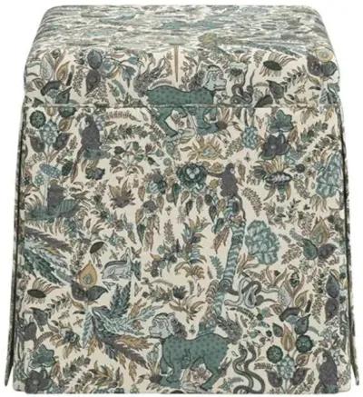 Anne Skirted Storage Ottoman - Bali Lion - Green