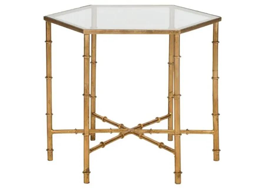 Ashton Bamboo Side Table - Gold/Clear Glass