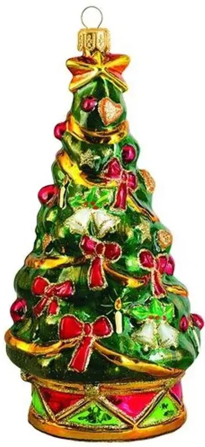 Bows & Bells Christmas Tree Ornament - Green/Red - Handcrafted