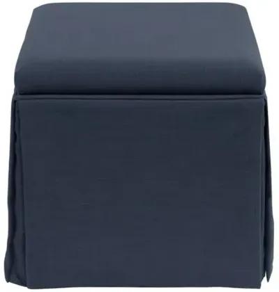 Anne Linen Skirted Storage Ottoman - Handcrafted - Blue