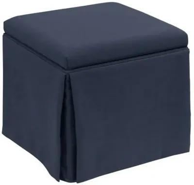 Anne Linen Skirted Storage Ottoman - Handcrafted - Blue