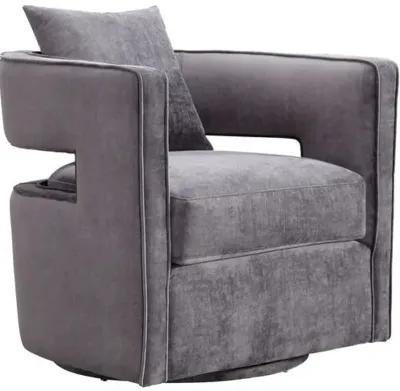 Maura Velvet Swivel Chair - Gray - Handcrafted