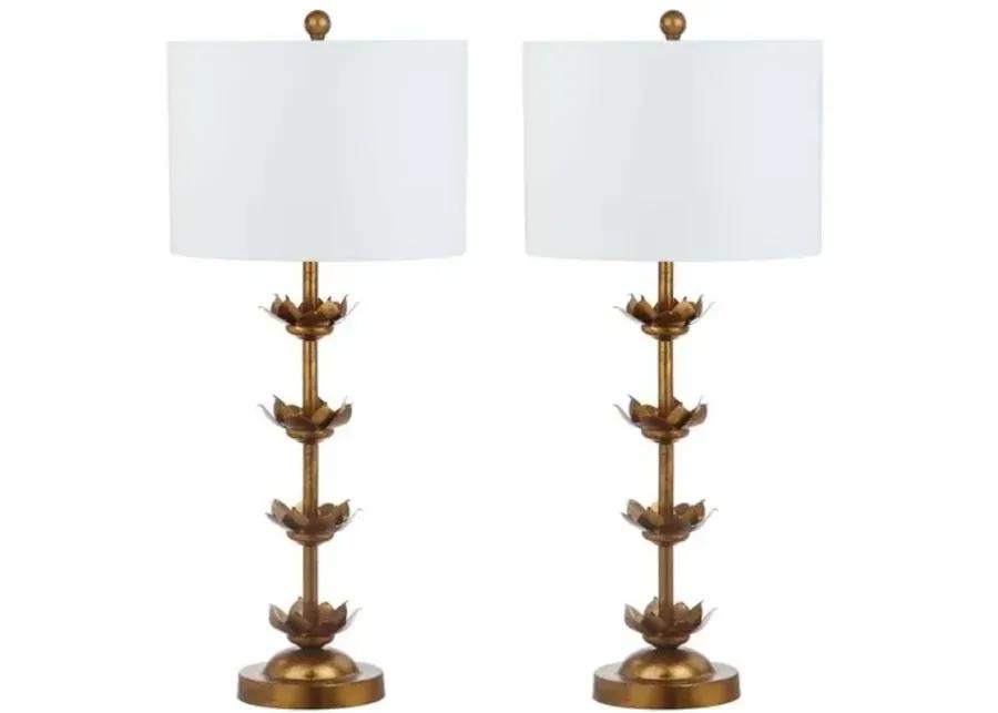 Set of 2 Nolden Floral Table Lamps - Antiqued Gold Leaf