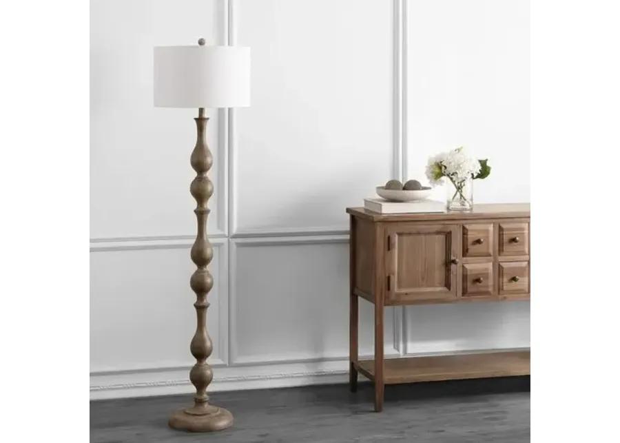 Glenn Carved Wood Floor Lamp - Brown