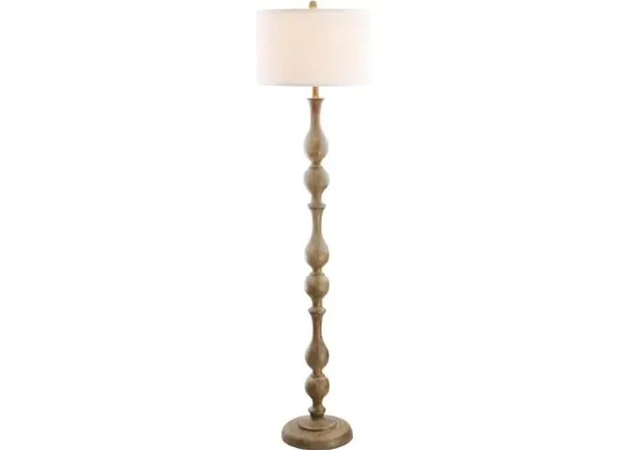 Glenn Carved Wood Floor Lamp - Brown