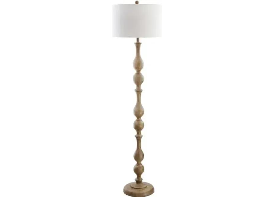 Glenn Carved Wood Floor Lamp - Brown