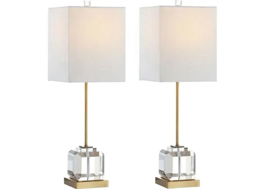 Set of 2 Jade Crystal Table Lamps - Clear/Brass Gold