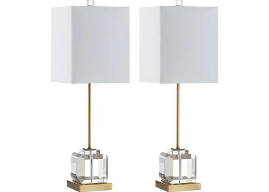 Set of 2 Jade Crystal Table Lamps - Clear/Brass Gold