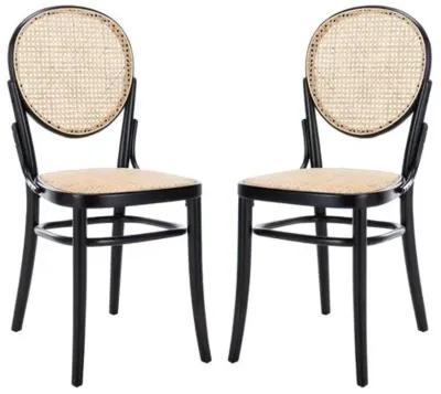 Set of 2 Cara Cane Dining Chairs - Black/Natural