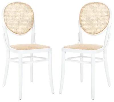 Set of 2 Cara Cane Dining Chairs - White/Natural - Beige