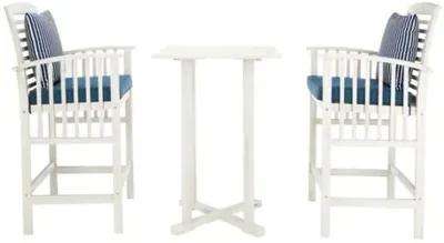 Pate 3-Pc Outdoor Bar Bistro Set - White/Navy - Blue