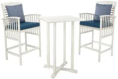 Pate 3-Pc Outdoor Bar Bistro Set - White/Navy - Blue