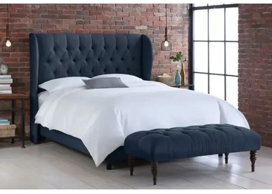 Reed Wingback Bed - Handcrafted - Blue