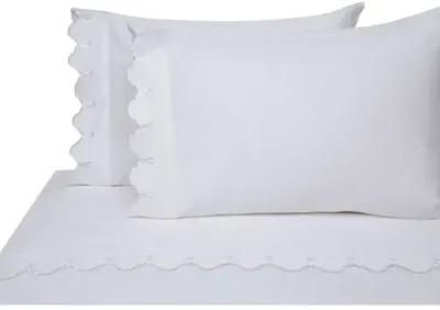 Scallop Sheet Set - White - Belle Epoque, 300 Thread Count, Egyptian Cotton Sateen, Soft and Luxurious