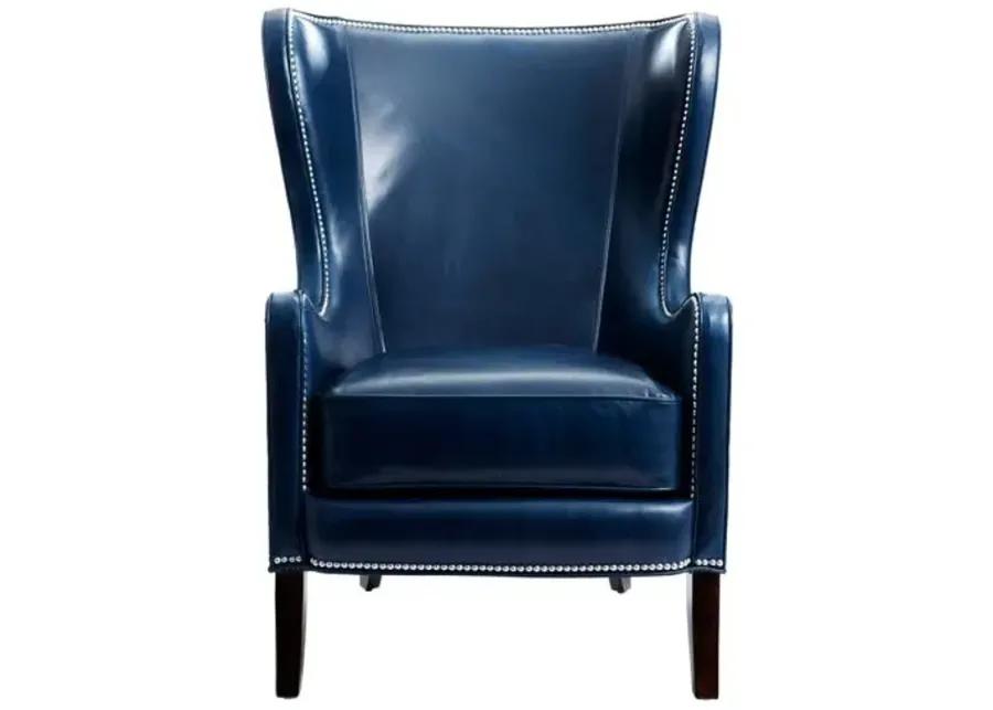 Dempsey Leather Wingback Chair - Navy - Massoud - Handcrafted in The USA - Blue - Comfortable, Stylish