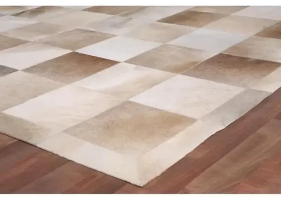 Stitched Blocks Hide - Beige - Exquisite Rugs - Beige - 5'x8'