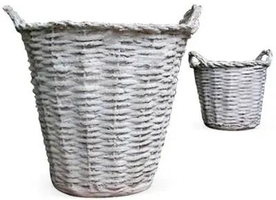 22" Round Outdoor Basket - White/Moss - Beige