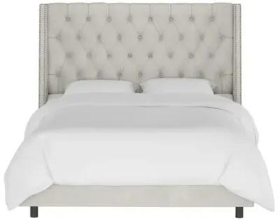 Sophia Velvet Wingback Bed - Handcrafted - Gray, Mattress, Box Spring Required